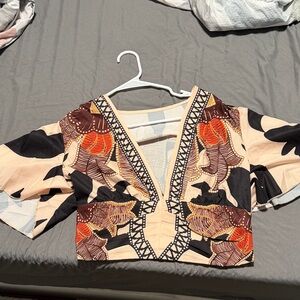 Amazon Women's Blouse with Orange and Black Pattern